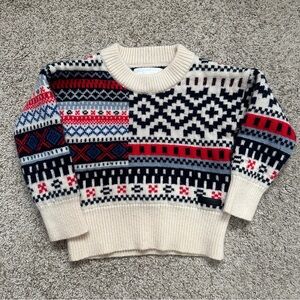 Burberry Cream Navy Red Patterned Kids Sweater